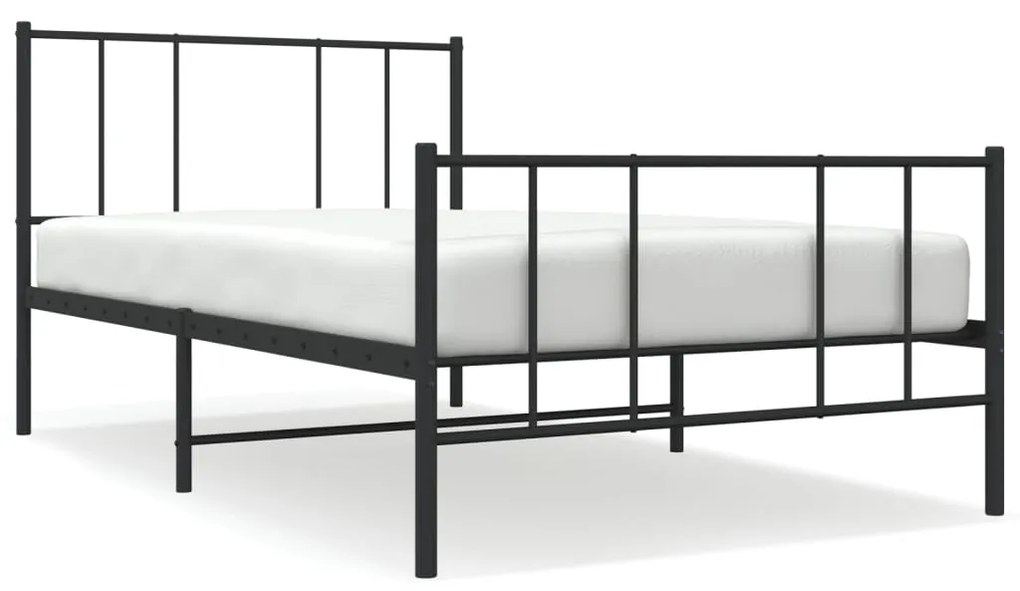 352494 vidaXL Cadru pat metalic cu tăblii de cap/picioare, negru, 107x203 cm