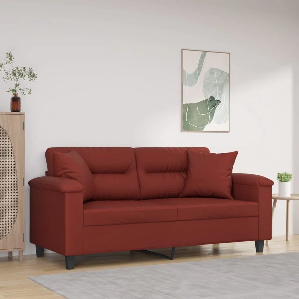 3153303 vidaXL Canapea 2 locuri, perne&pernuțe roșu vin 140 cm piele ecologică