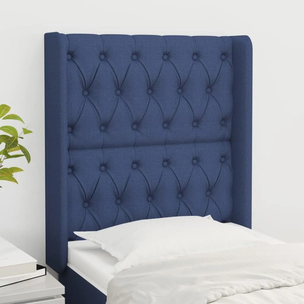 vidaXL Tăblie de pat cu aripioare, albastru, 83x16x118/128 cm, textil