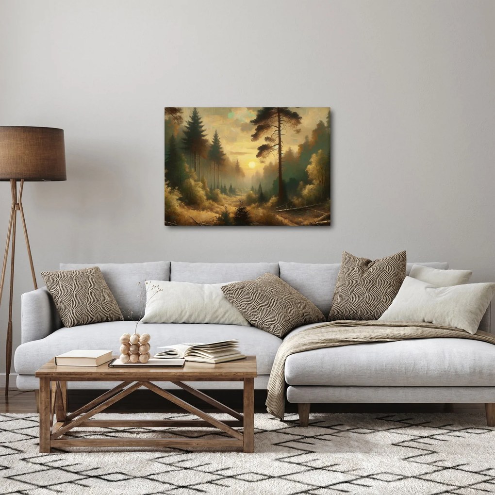Tablou - Soare strălucind prin pădure (70x50 cm)