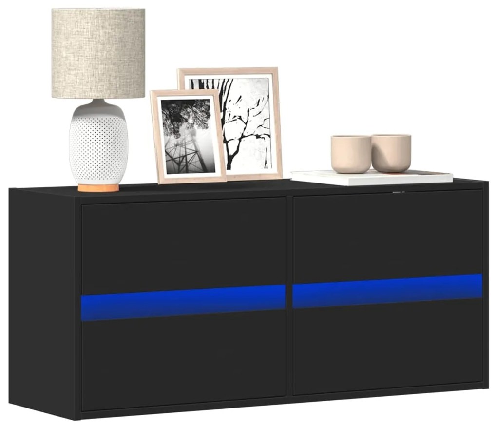 vidaXL Dulap TV de perete cu lumini LED negru 100x31x45 cm