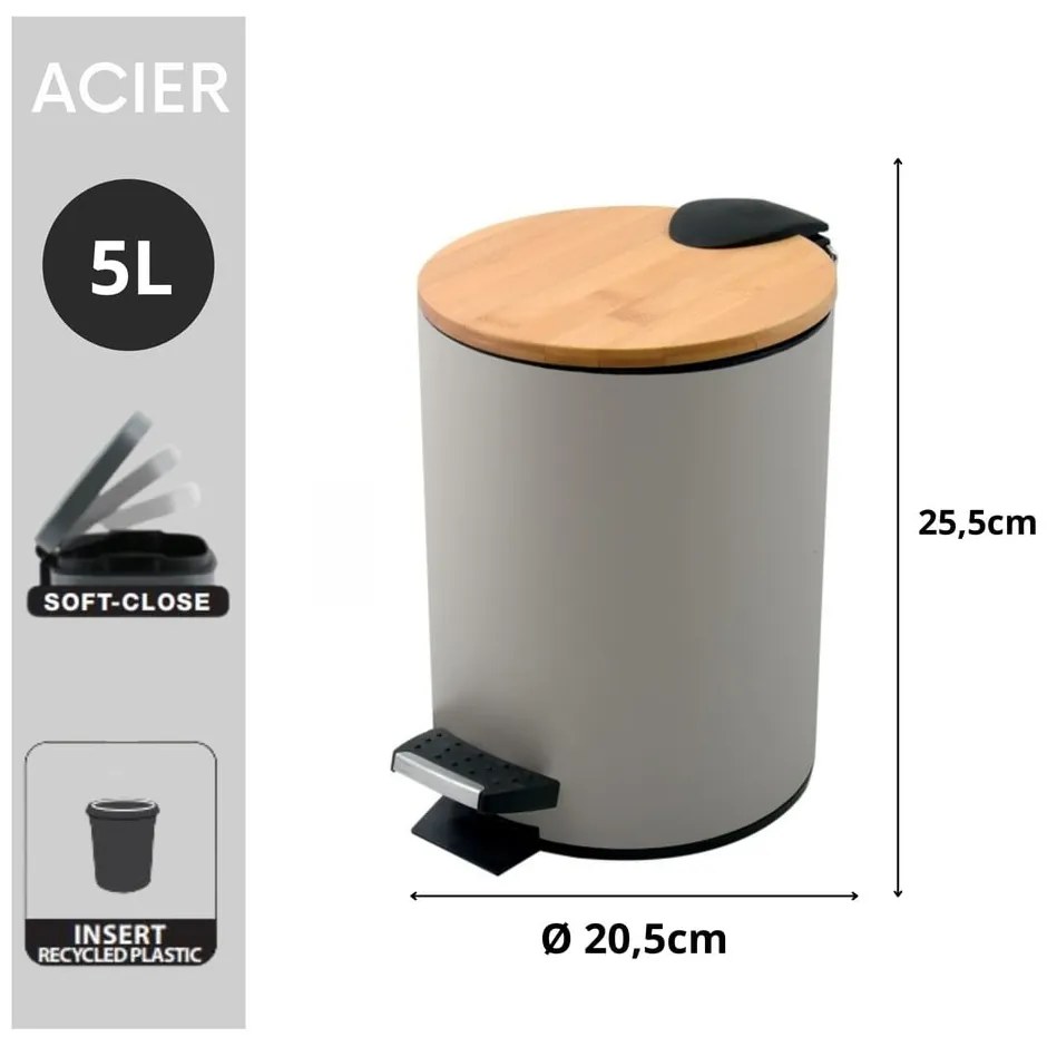 Coș de gunoi taupe cu pedală din oțel 5 l Adonis – Spirella