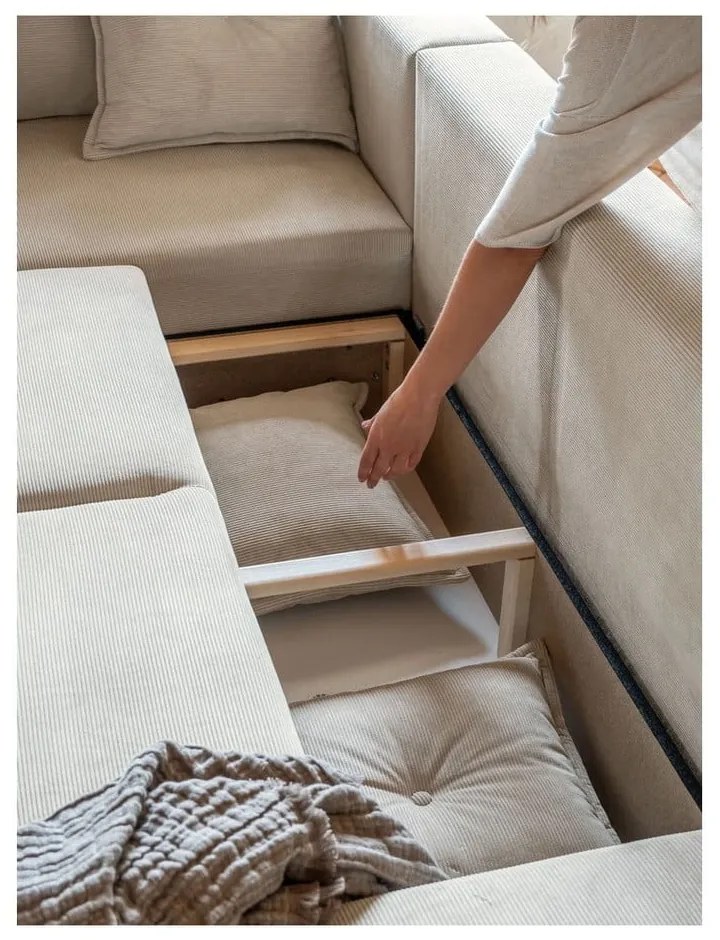 Colțar bej extensibil cu tapițerie din catifea reiată (colț variabil) Lazy Lukka – Miuform