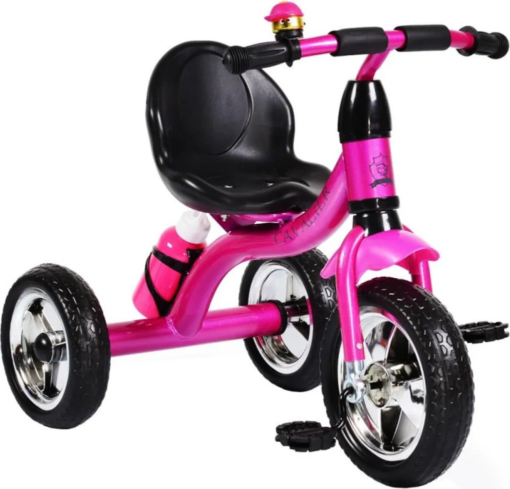 Tricicleta cu pedale NOVOKIDS™ Chavalier ,Cu sonerie si sticla de apa, max 20 kg, Roti din spuma cauciucata EVA, Cadru metalic, Dimensiuni 75X54X46