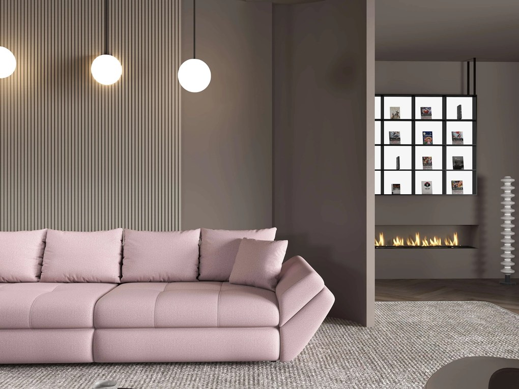 Canapea extensibilă dumonde cu ladă de depozitare si sezut confortabil din spuma high-density, Loana Enjoy Roz 300x100 cm