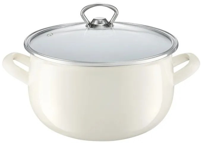 Oala Email cu capac 22 cm, 5.7L Crem Garden