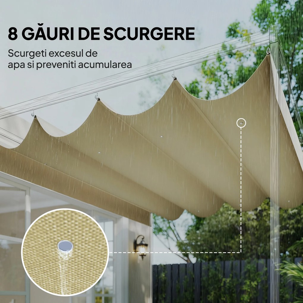 Outsunny Acoperiș pentru Pergolă cu 8 Orificii de Drenaj, Husă de Schimb din Poliester Respirabil, Exclusiv Material, 392x350 cm, UV30+, pentru Pergolă de Grădină 4x3m, Bej | Aosom Romania
