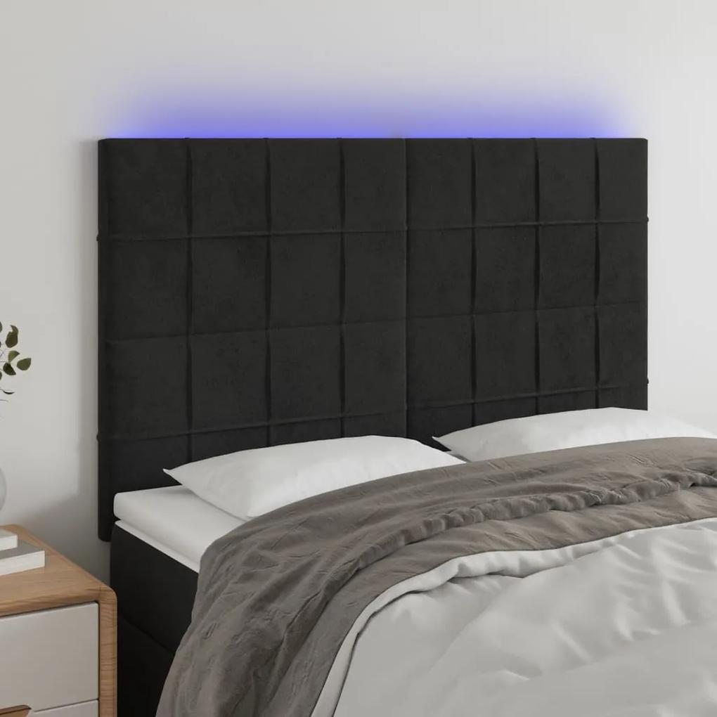 3122474 vidaXL Tăblie de pat cu LED, negru, 144x5x118/128 cm, catifea