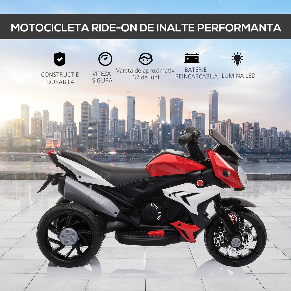 Motocicleta Electrica HOMCOM Copii 3-5 Ani cu Lumini Muzica Baterie 6V Negru Rosu | Aosom Romania