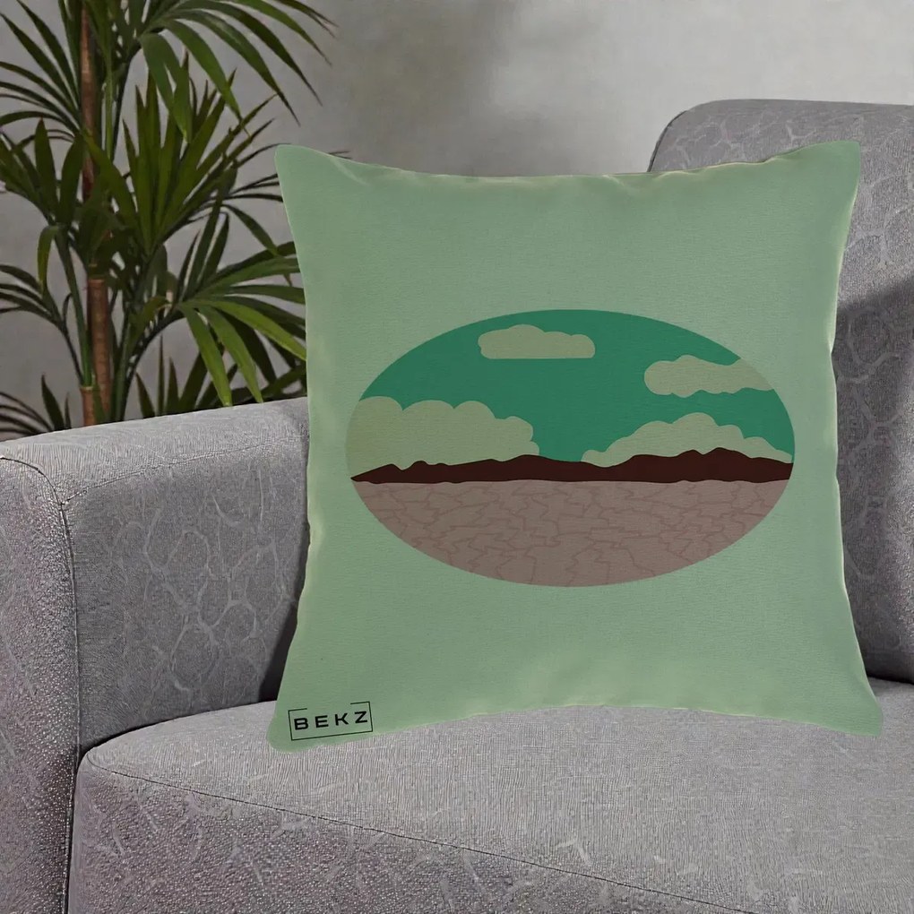Perna Decorativa Peisaj Desert Oval Pastel, 40x40 cm, Verde, Husa Detasabila, Perna Inclusa, BEKZ®