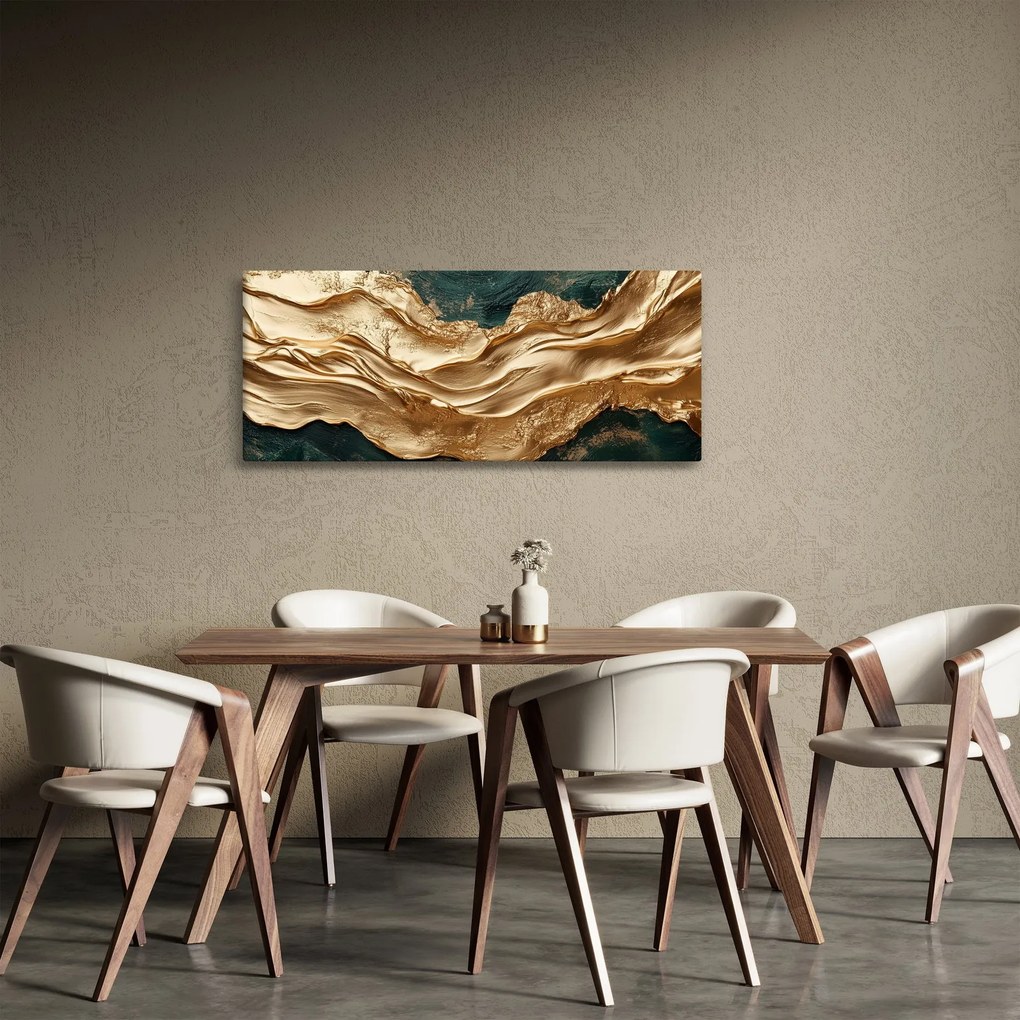 Tablou - Abstracție verde cu auriu II. (120x50 cm)