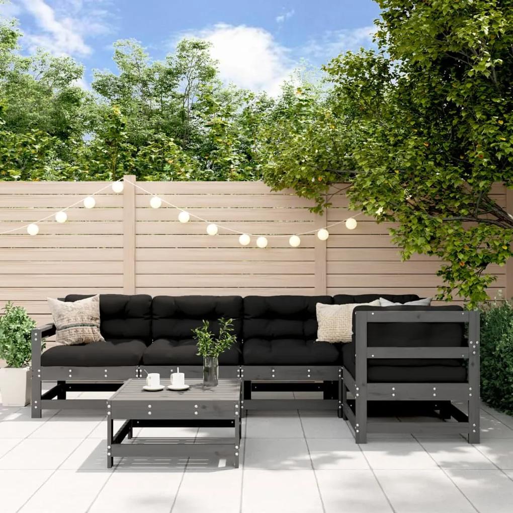 3185999 vidaXL Set mobilier relaxare grădină&perne 6 piese gri lemn masiv pin