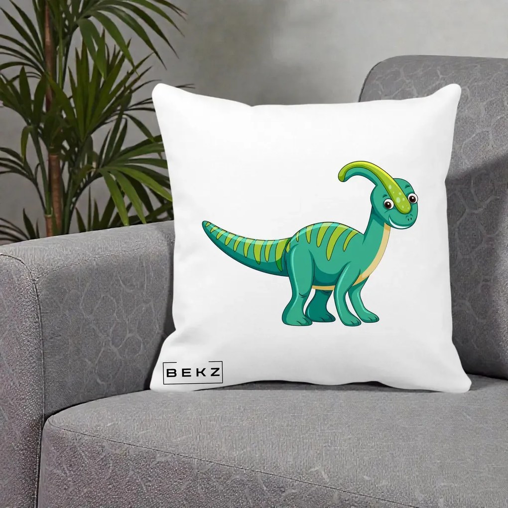 Perna Decorativa Parasaur Verde, 40x40 cm, Alba Mata, Husa Detasabila, Perna Inclusa, BEKZ®