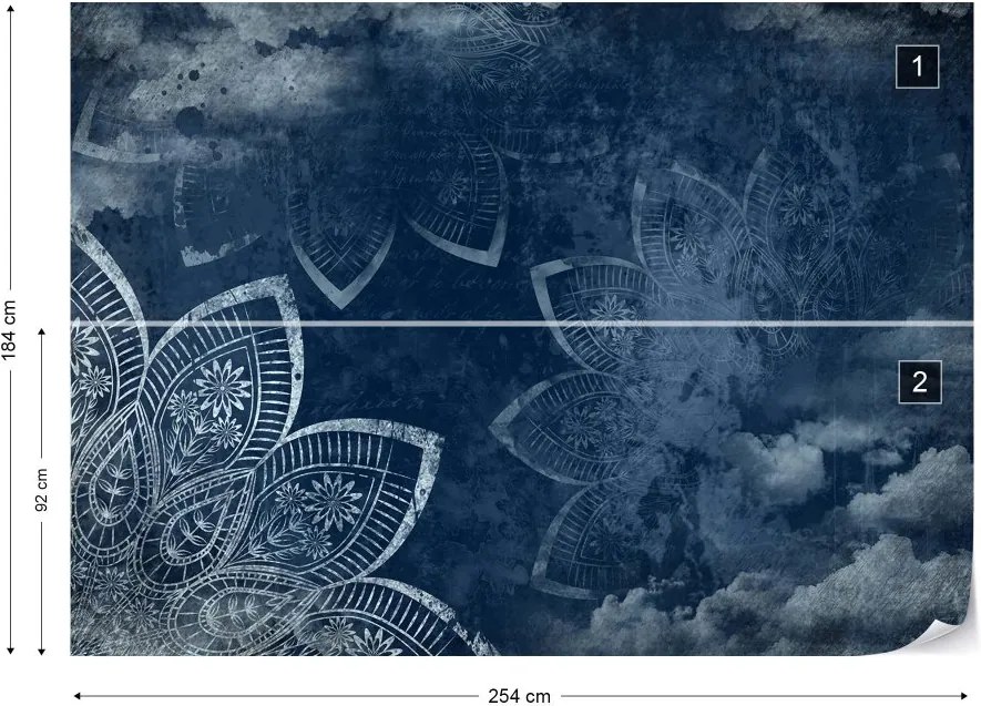 Fototapet GLIX - Mandala Clouds Night Sky Blue + adeziv GRATUIT Tapet nețesute - 254x184 cm