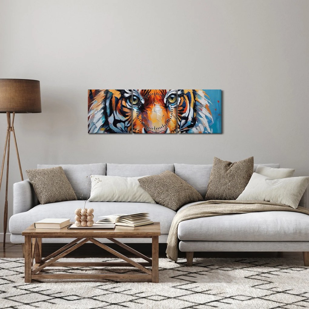 Tablou - Vedere a unui tigru, pictură (cu ceas) (90x30 cm)