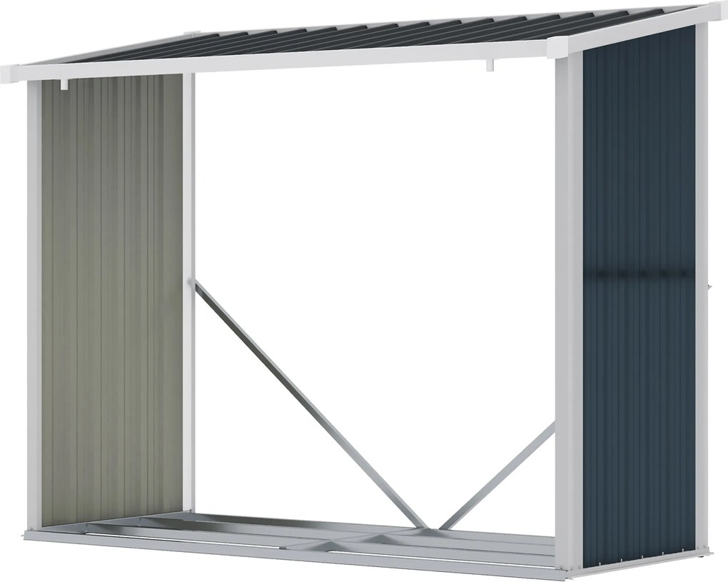 Outsunny Șopron pentru lemne din oțel galvanizat, adăpost depozitare bușteni cu acoperiș înclinat pentru grădină/terasă exterior 185x84x133,5/148,5 cm Gri | Aosom Romania