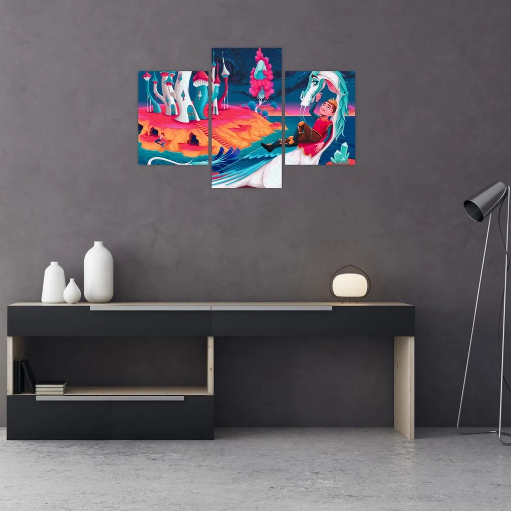 Tablou - Prinț și prințesa cu dragon (90x60 cm)