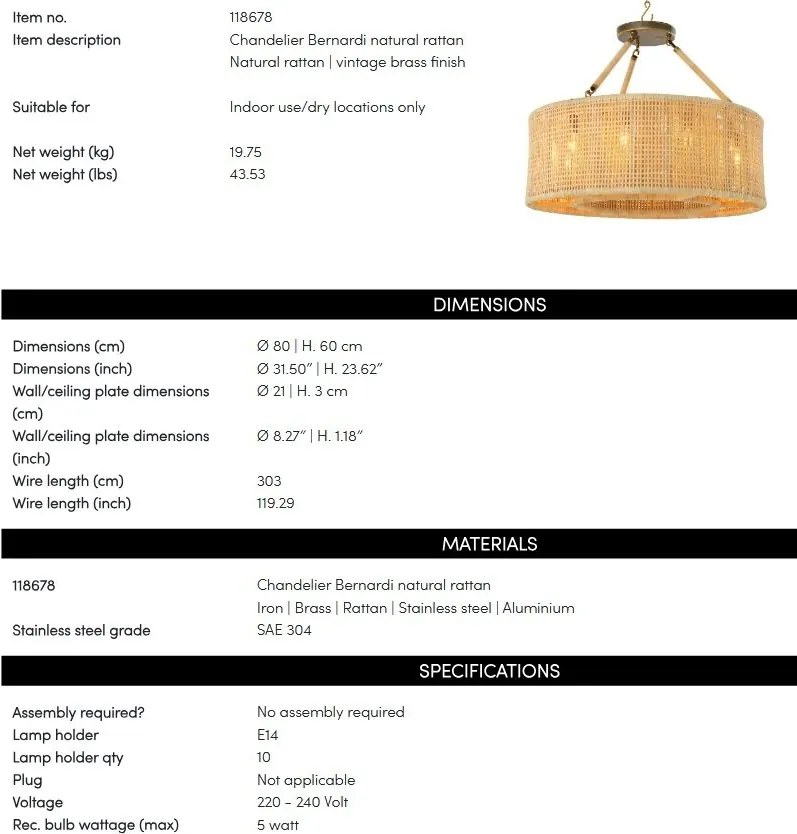 Candelabru LUX design natural Bernardi ratan