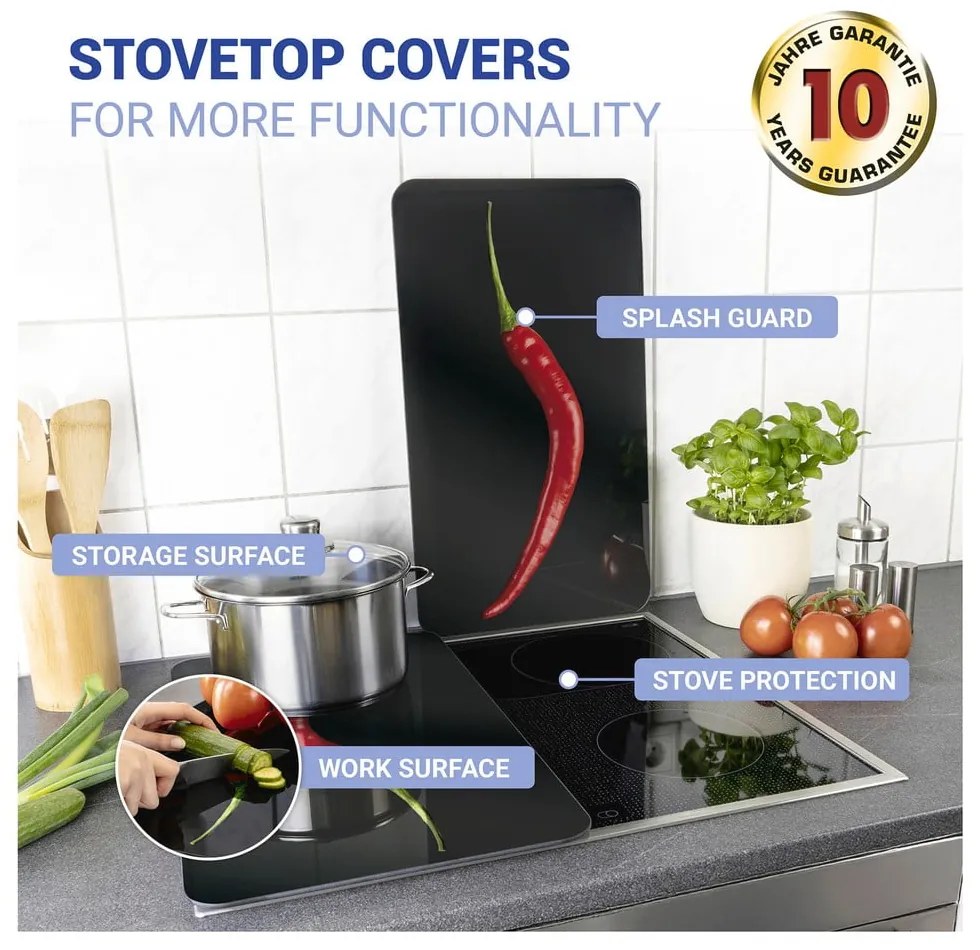 Set 2 protecții din sticlă pentru aragaz Wenko Peperoni, 52 x 30 cm