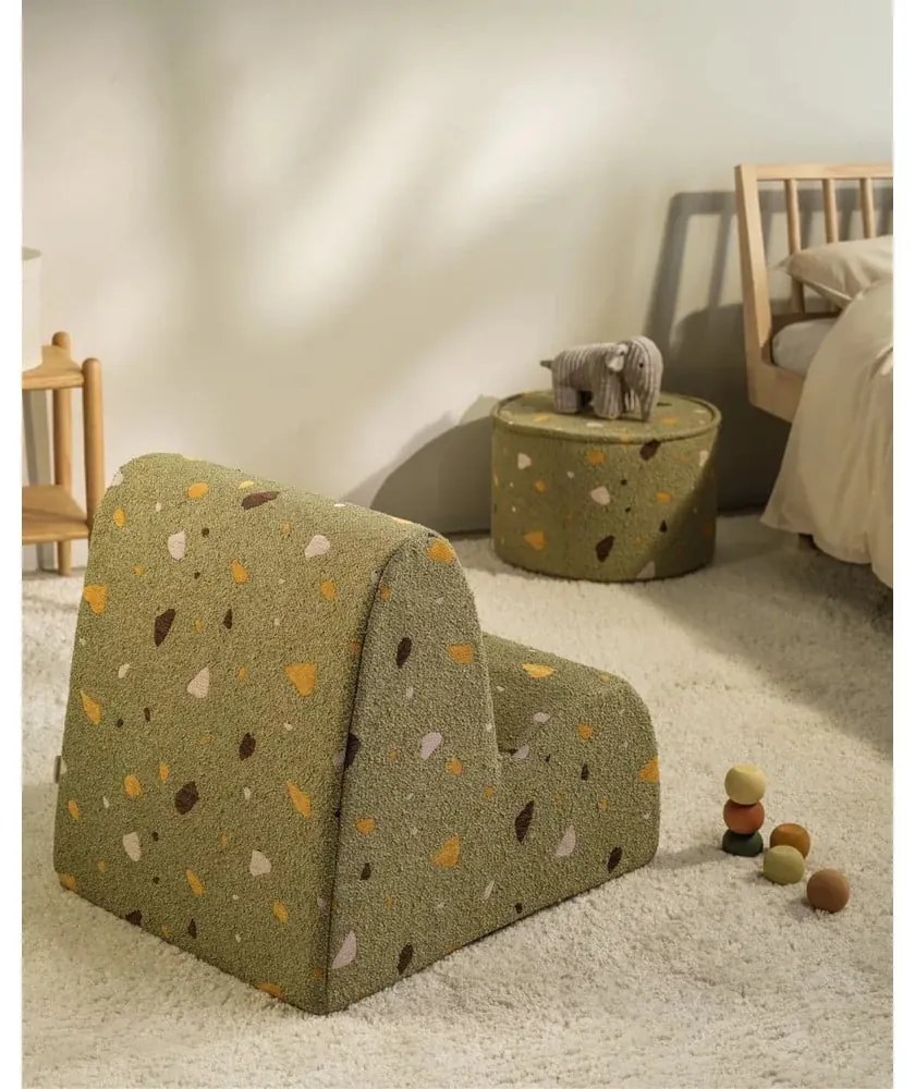 Fotoliu de copii verde cu tapițerie din țesătură bouclé/cu tapițerie din chenille Terrazzo Cloud – Wigiwama