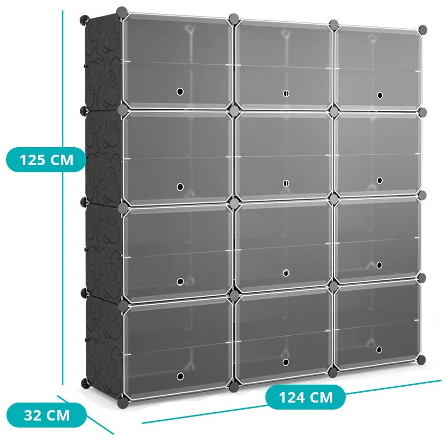 Suport pentru pantofi din plastic cu 12 compartimente și cârlige laterale