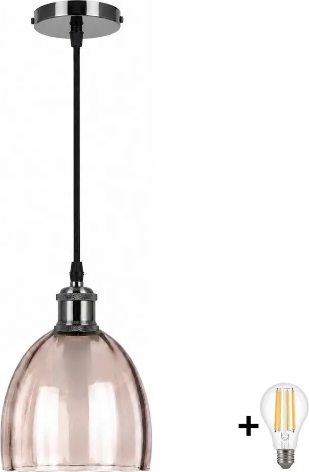 BRILAGI-LED Lustra suspendată pe cablu RETRO GLASS 1xE27/60W/230V Ø 17 cm negru/bej fumuriu