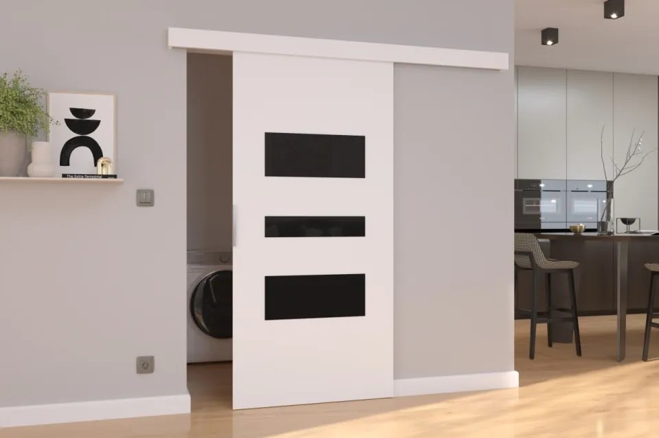 Ușă glisantă CENTO (Latime: 86 cm, Culoare: Sonoma /Negru Lacobel)