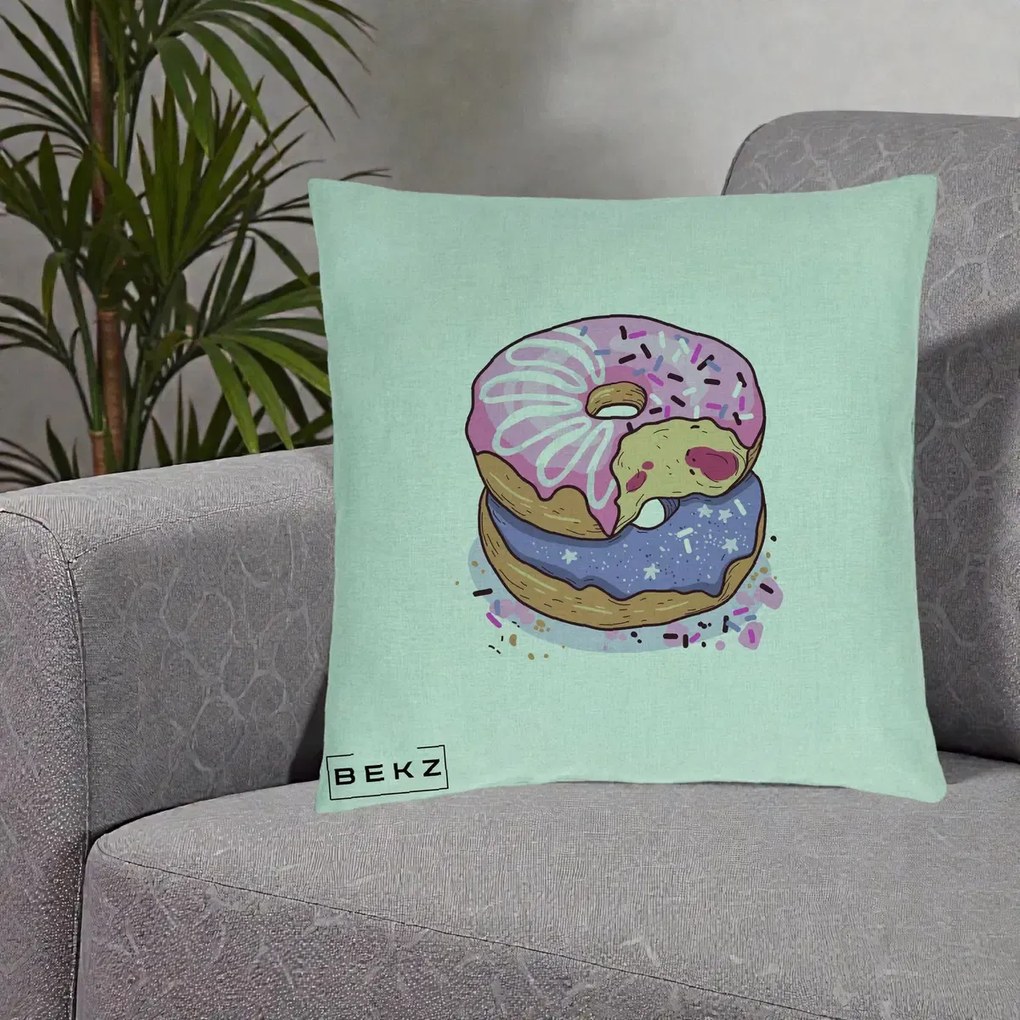 Perna Decorativa Donuts Roz si Mov, 40x40 cm, Verde Menta, Husa Detasabila, Perna Inclusa, BEKZ®