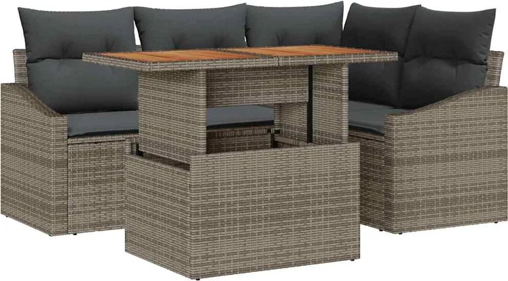vidaXL Set de canapele pentru grădină 5 pcs Gri Rattan poli