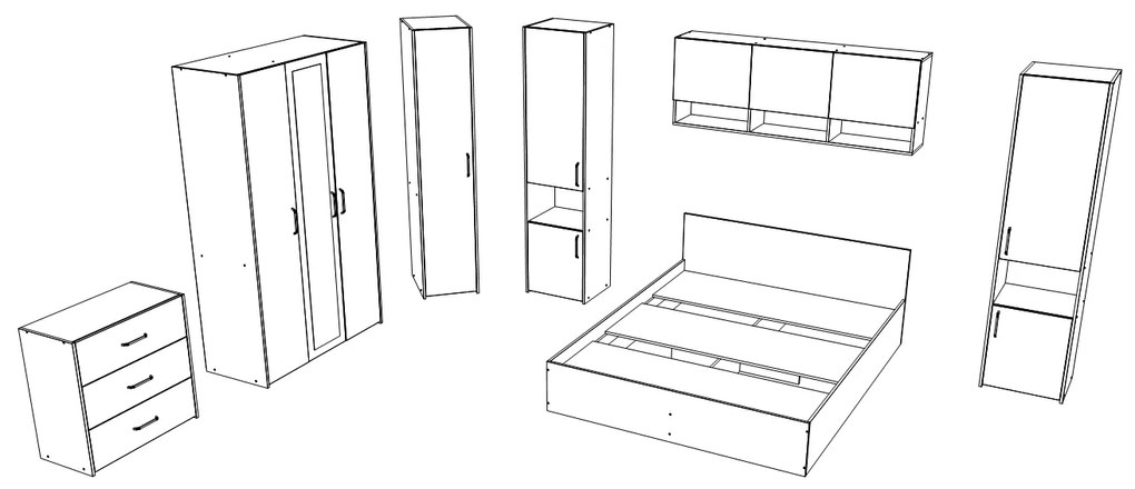 Set haaus V6, Pat 200 x 160 cm, Stejar Alb/Antracit