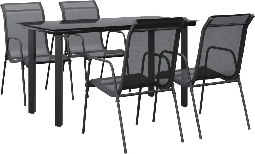 vidaXL Set mobilier de grădină, 5 piese, negru, oțel și textilenă