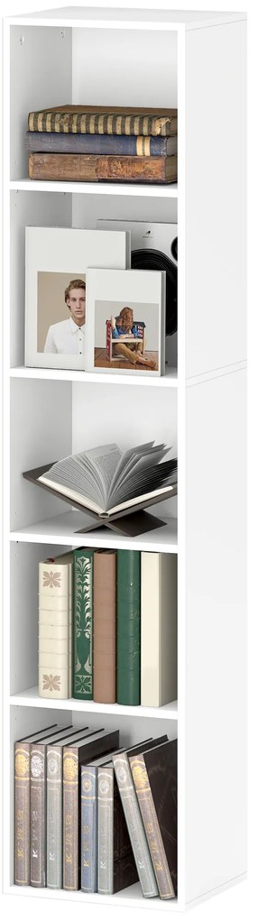 HOMCOM Bibliotecă etajeră de depozitare 5 nivele cu rafturi reglabile pentru sufragerie, dormitor, birou, 30x24x133,5cm, alb | Aosom Romania