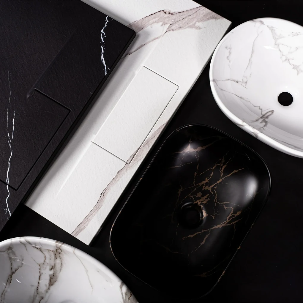 Lavoar ceramic pentru blat Rea Nadia Black Marble Shiny | BIANO
