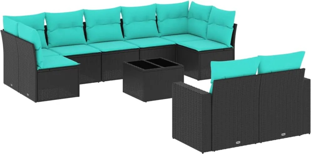 vidaXL Set canapele de grădină cu perne, 10 piese, negru, poliratan