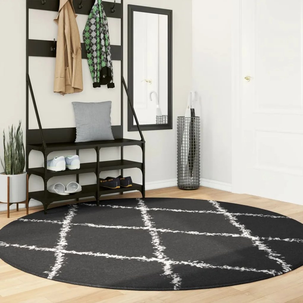 vidaXL Covor pufos &quot;PAMPLONA&quot; fire înalte negru/crem modern Ø 200 cm