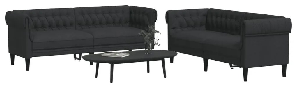 vidaXL Set de canapele, 2 piese, negru, material textil