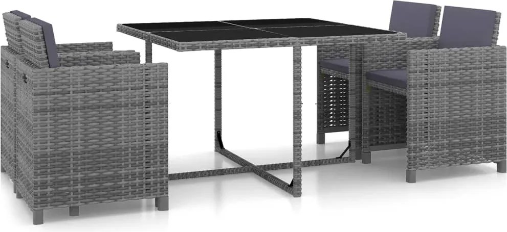 vidaXL Set mobilier de exterior cu perne, 5 piese, gri, poliratan