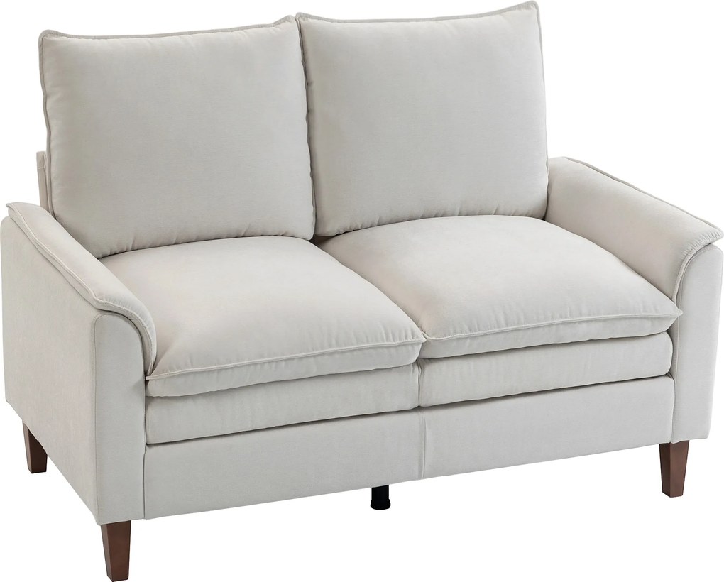 HOMCOM Canapea 2 locuri 146 cm, canapea chenille cu căptușeală în două straturi, pernă cu arcuri, șezut adânc, spătar înalt, alb crem | Aosom Romania