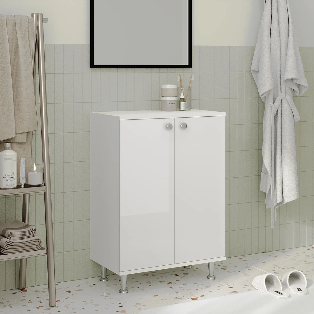 Corp Baie Zaria, 2 Usi, Alb lucios/Alb, MDF, L 60 x l 35 x H 85 cm