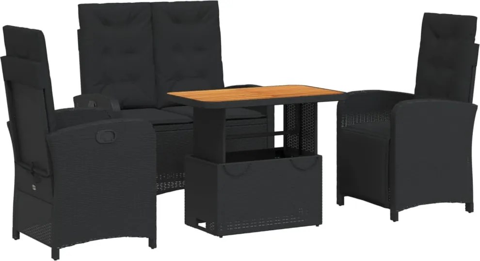 vidaXL Set mobilier de grădină cu perne, 4 piese, negru, poliratan