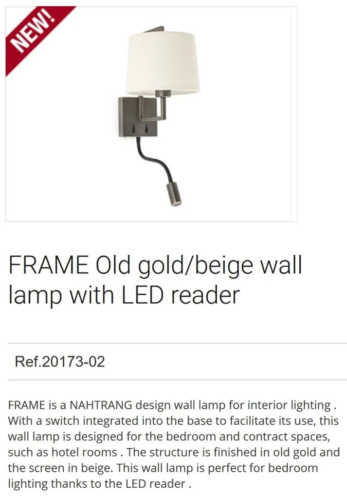 Aplica perete cu reader LED design clasic FRAME auriu/bej