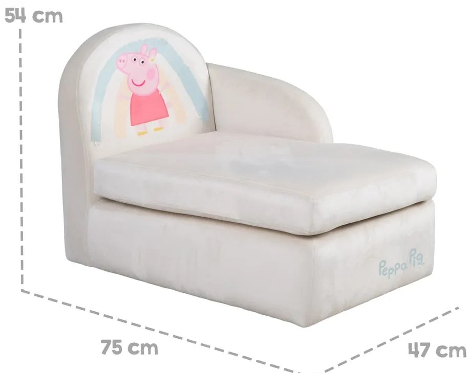 Canapea pentru copii albă cu tapițerie din catifea 75 cm Peppa Pig – Roba