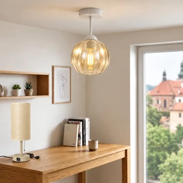 BRILAGI - Plafonieră LED aplicată R GLASS 1xE27/60W/230V Ø 18 cm alb/bej fumuriu