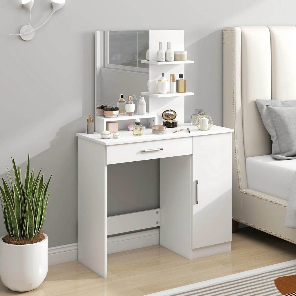 HOMCOM Masuță cu Oglindă de Machiaj din PAL Alb 90x38x138 cm | Aosom Romania