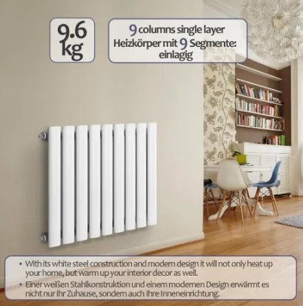 Radiator orizontal, conexiune centrală, 600 x 614 x 52 mm