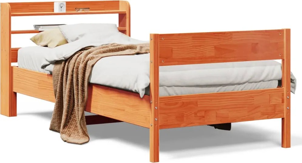 vidaXL Cadru pat fără saltea, maro ceruit, 75x190 cm, lemn masiv pin