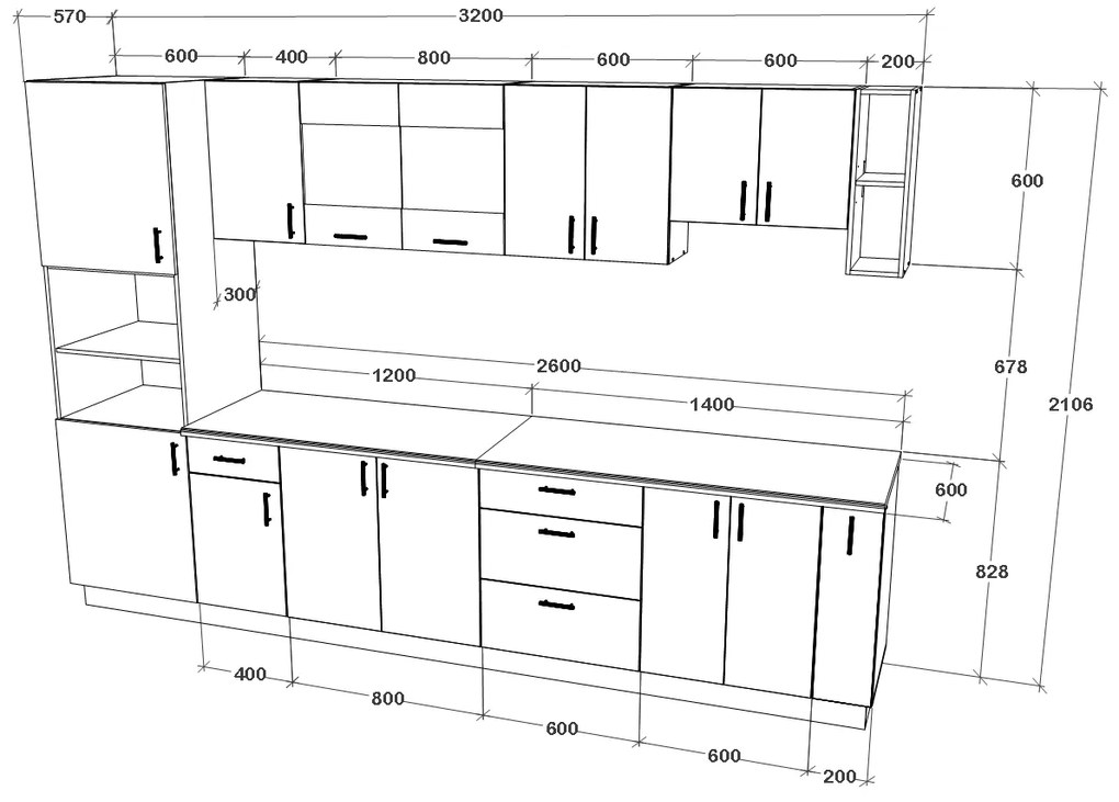 Set haaus V29, Gri Lucios/Alb, MDF, Blat Thermo 28 mm, L 320 cm