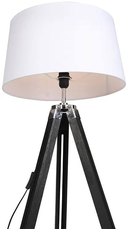 Lampă de podea cu trepied negru cu abajur 45cm din in alb