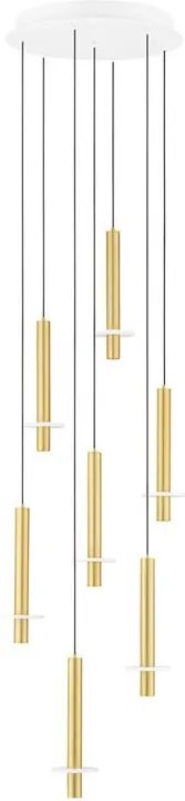 Lustra cu 7 Pendule tub subtire aluminiu auriu si alabastru LED NOEMI