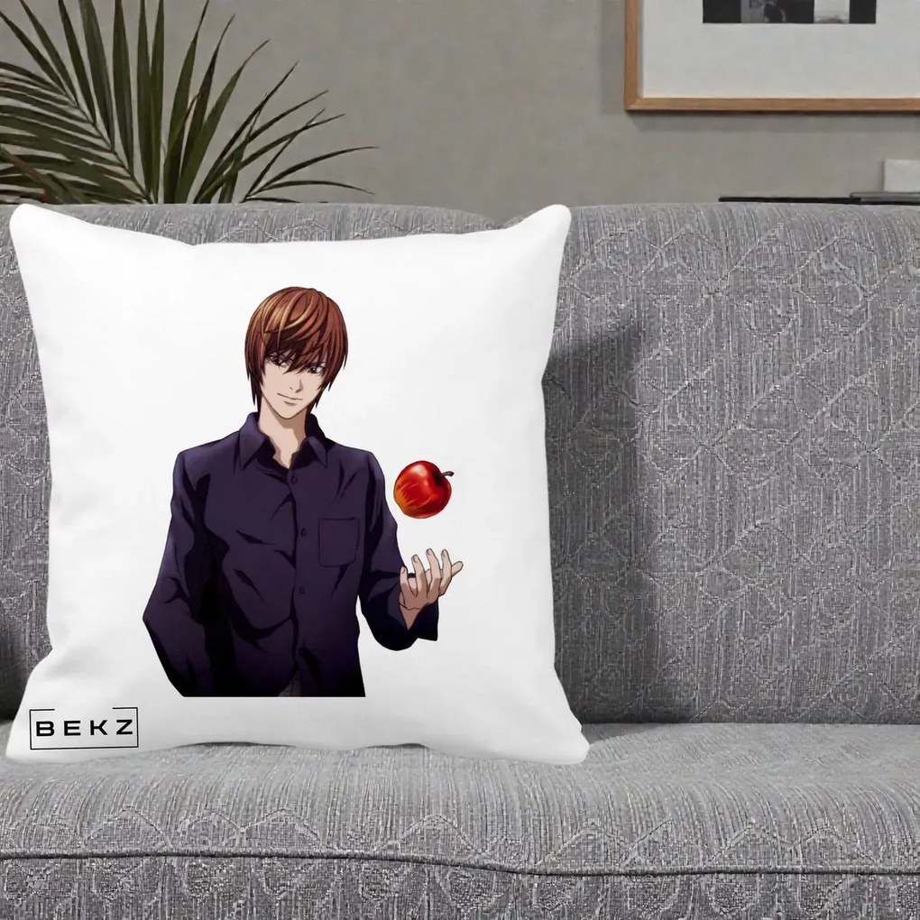 Perna Personalizata Death Note Light Yagami cu Mar, 40x40 cm, Alba Mata, Husa Detasabila, Perna Inclusa, BEKZ®